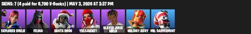 [PC/PSN] | 7 skins | Explorer Emilie | Felina | Santa Dogg | Yulejacket | Slayer Juice WRLD | Holiday Boxy | Mr. Dappermint | Flux Silvera | Full Access