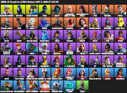 [PC/PSN/XBOX] | 67 skins | Blizzard Bomber | Sultura | Cloud Striker | Fixer | Zenith | Paradigm (Reality-659) | Gear Specialist Maya | Lynx | Full Access