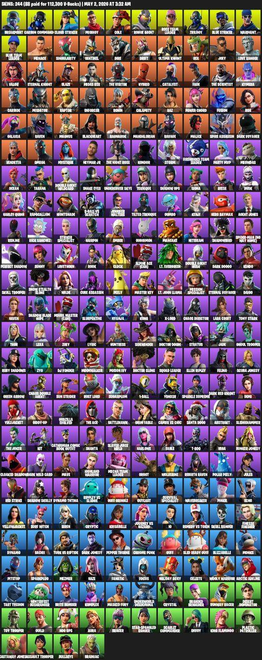 [PC/PSN/XBOX] | 244 skins | Leviathan Axe | Take The L | OG STW | Omega | Lara Croft | Breakpoint | Carbon Commando | Cloud Striker | Prodigy | Cole | Full Access