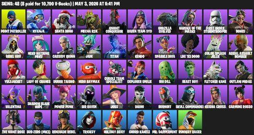 [PC/PSN/XBOX] | 48 skins | Point Patroller | Nyanja | Santa Dogg | Mecha R3X | Knight Conqueror | Raven Team Syd | Godzilla Evolved | Full Access