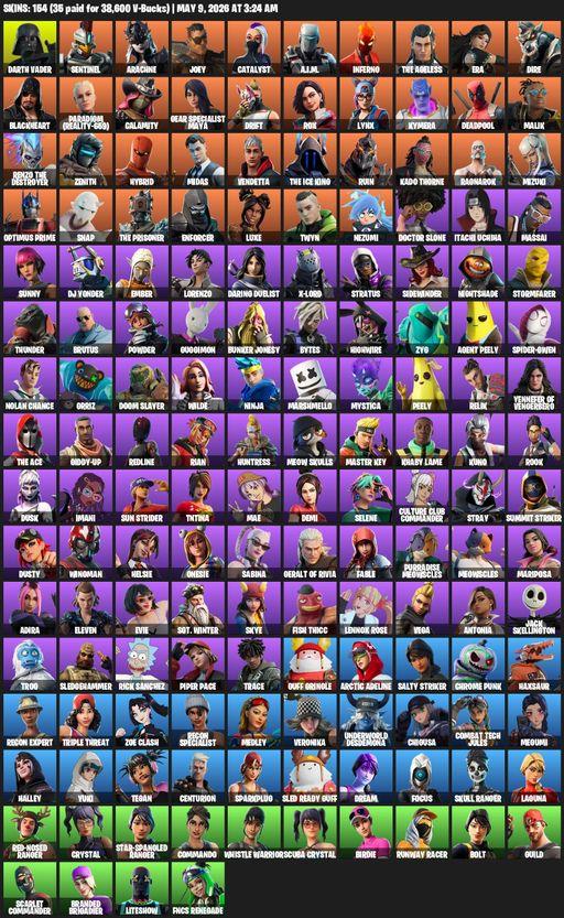 [PC/XBOX] | 154 skins | Merry Mint Axe | Darth Vader | Sentinel | Arachne | Joey | Catalyst | A.I.M. | Inferno | The Ageless | Era | Dire | Blackheart | Full Access
