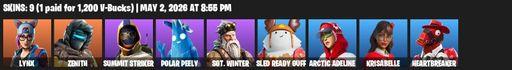 [PC/XBOX] | 9 skins | 500 V-bucks | Lynx | Zenith | Summit Striker | Polar Peely | Sgt. Winter | Sled Ready Guff | Arctic Adeline | Krisabelle | Full Access