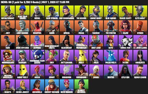 [PC/PSN/XBOX] | 56 skins | Floss | Take The L | Travis Scott | Royale Knight | The Reaper | Elite Agent | Blue Squire | Omega | Blue Team Leader | Full Access