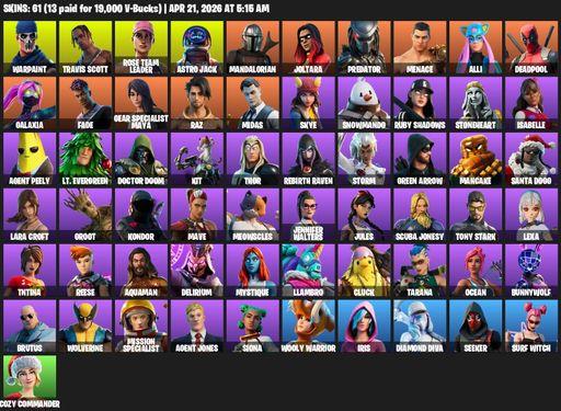 [PC/XBOX] | 61 skins | Leviathan Axe | OG STW | Travis Scott | Lara Croft | Warpaint | Rose Team Leader | Astro Jack | Mandalorian | Joltara | Full Access