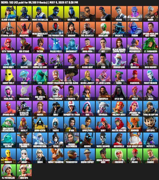 [PC/XBOX] | 102 skins | Merry Mint Axe | Cloud Striker | Trilogy | Point Patroller | Fixer | Sultura | Joey | Fade | Midas | Kymera | Ronin | Full Access