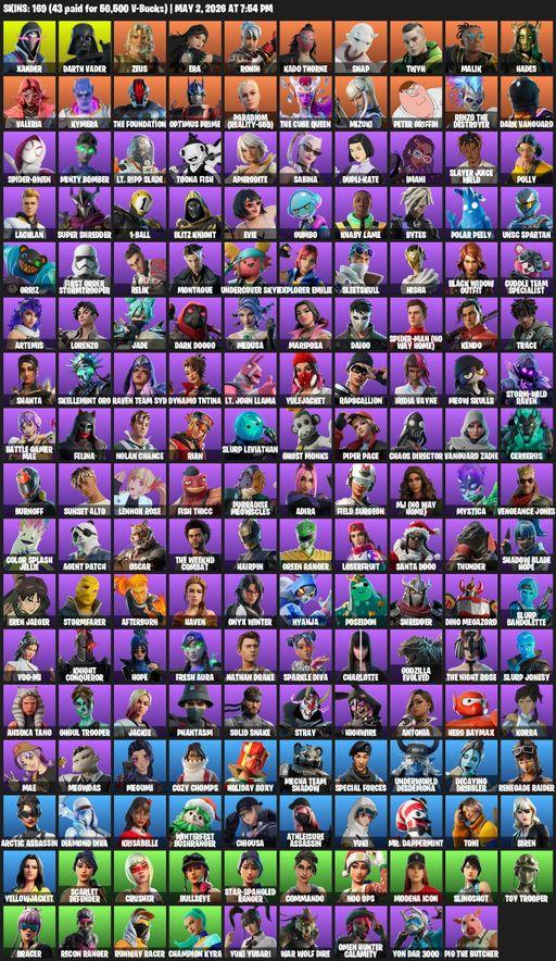 [PC] | 169 skins | Renegade Raider | Xander | Darth Vader | Zeus | Era | Ronin | Kado Thorne | Snap | Twyn | Malik | Hades | Valeria | Kymera | Full Access