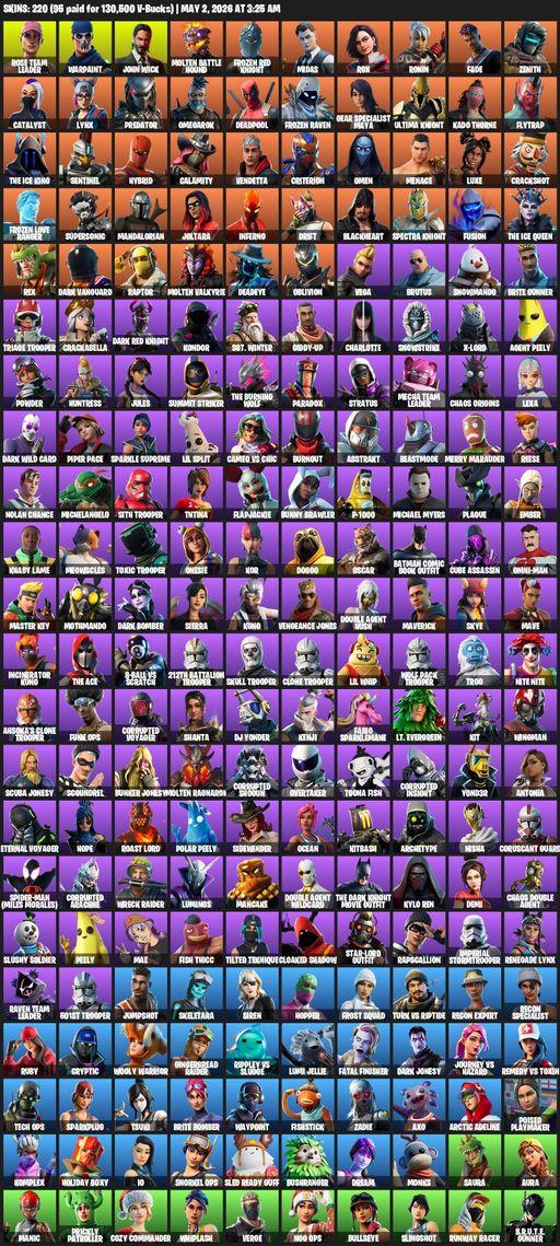 [PC/PSN] | 220 skins | 500 V-bucks | Leviathan Axe | OG STW | Rose Team Leader | Warpaint | John Wick | Molten Battle Hound | Frozen Red Knight | Full Access