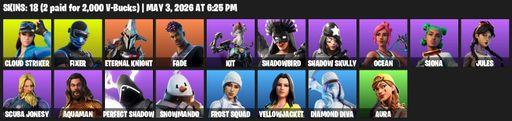 [PC/XBOX] | 18 skins | Cloud Striker | Fixer | Eternal Knight | Fade | Kit | Shadowbird | Shadow Skully | Ocean | Siona | Jules | Scuba Jonesy | Full Access