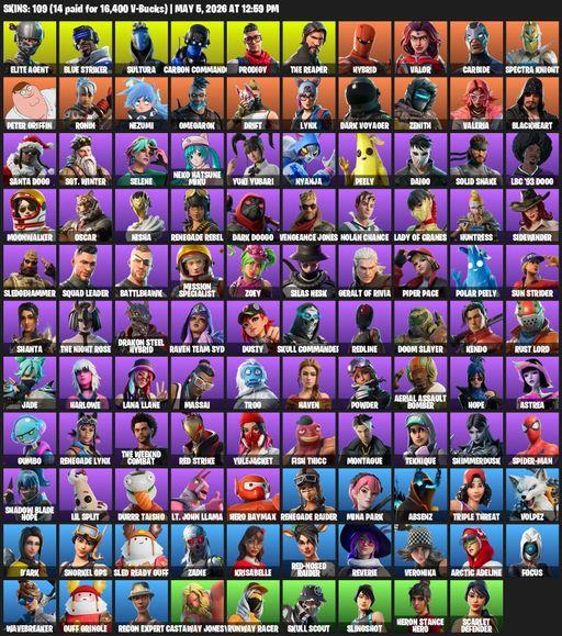 [PC/XBOX] | 109 skins | Take The L | Renegade Raider | The Reaper | Elite Agent | Blue Striker | Sultura | Carbon Commando | Prodigy | Hybrid | Valor | Full Access