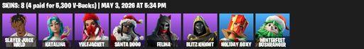 [PC/PSN/XBOX] | 8 skins | Slayer Juice WRLD | Katalina | Yulejacket | Santa Dogg | Felina | Blitz Knight | Holiday Boxy | Winterfest Bushranger | Full Access