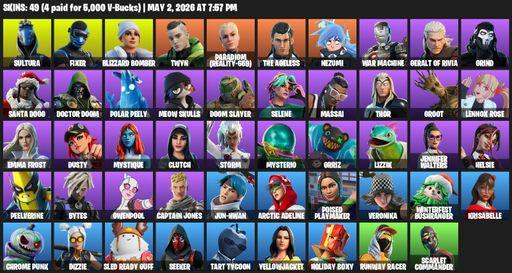 [PC/XBOX] | 49 skins | 950 V-bucks | Reaper Axe | Sultura | Fixer | Blizzard Bomber | Twyn | Paradigm (Reality-659) | The Ageless | Nezumi | Full Access