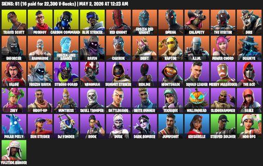 [PC/XBOX] | 51 skins | Travis Scott | Omega | Prodigy | Carbon Commando | Blue Striker | Red Knight | Frozen Red Knight | Calamity | The Visitor | Full Access