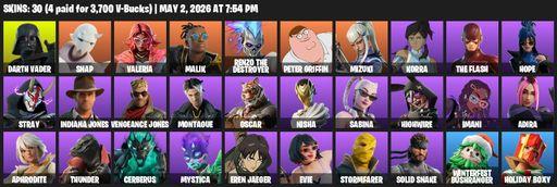 [PC] | 30 skins | Darth Vader | Snap | Valeria | Malik | Renzo the Destroyer | Peter Griffin | Mizuki | Korra | The Flash | Hope | Stray | Full Access