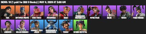 [PC/PSN/XBOX] | 16 skins | Era | Optimus Prime | Fish Thicc | Mariposa | Rian | Purradise Meowscles | Piper Pace | Relik | Trace | Yuki Yubari | Full Access