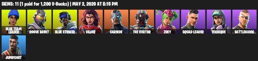 [PC/PSN/XBOX] | 11 skins | Blue Team Leader | Rogue Agent | Blue Striker | Valor | Carbide | The Visitor | Zoey | Squad Leader | Teknique | Battlehawk | Full Access