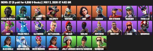 [PC/PSN/XBOX] | 27 skins | Stealth Reflex | Reflex | Drift | Calamity | Sentinel | Rox | Carbide | Sun Strider | Teknique | Tsuki 2.0 | Zoey | Full Access