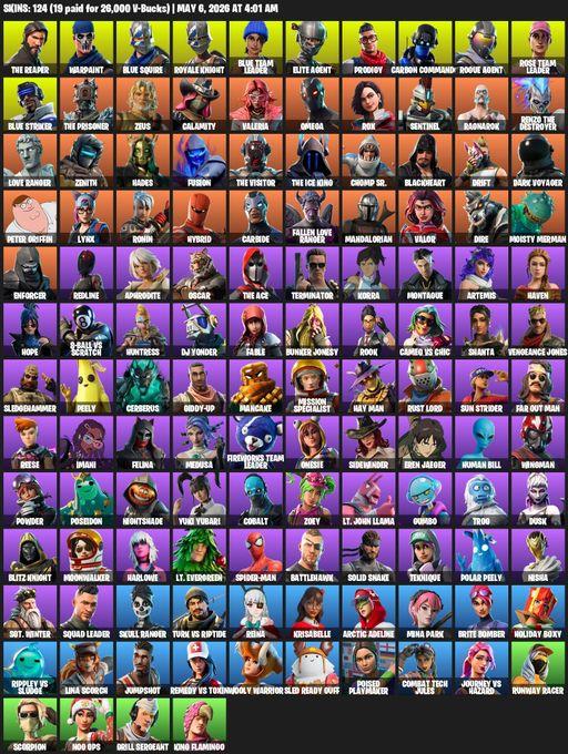 [PC/XBOX] | 124 skins | Take The L | OG STW | Royale Knight | The Reaper | Elite Agent | Blue Squire | Omega | Warpaint | Blue Team Leader | Prodigy | Full Access