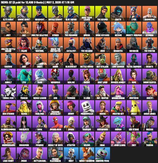[PC/PSN/XBOX] | 97 skins | Take The L | OG STW | Royale Knight | The Reaper | Elite Agent | Blue Squire | Omega | Lara Croft | Rogue Agent | Warpaint | Full Access