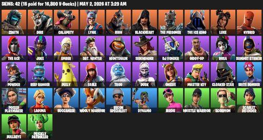 [PC/PSN/XBOX] | 42 skins | Zenith | Dire | Calamity | Lynx | Ruin | Blackheart | The Prisoner | The Ice King | Luxe | Hybrid | The Ace | Juke | Ember | Full Access