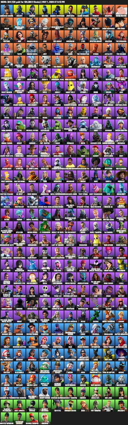[PC] | 324 skins | Leviathan Axe | Renegade Raider | Trilogy | Xander | Sultura | Carbon Commando | John Wick | Cloud Striker | Prodigy | Deadpool | Full Access