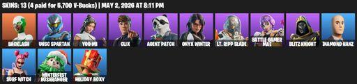 [PC/PSN/XBOX] | 13 skins | Backlash | UNSC Spartan | Yoo-mi | Clix | Agent Patch | Onyx Winter | Lt. Ripp Slade | Battle Gamer Mae | Blitz Knight | Full Access