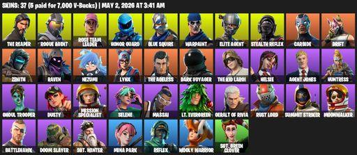 [PC/PSN/XBOX] | 37 skins | Merry Mint Axe | Take The L | OG STW | Honor Guard | The Reaper | Elite Agent | Blue Squire | Rogue Agent | Full Access