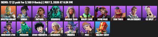 [PC/PSN/XBOX] | 17 skins | Spectra Knight | Korra | Antonia | Cerberus | Ahsoka Tano | Khaby Lame | Piper Pace | Fish Thicc | Nolan Chance | Lil Split | Full Access