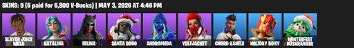 [PC/PSN/XBOX] | 9 skins | Slayer Juice WRLD | Katalina | Felina | Santa Dogg | Andromeda | Yulejacket | Chord Kahele | Holiday Boxy | Full Access