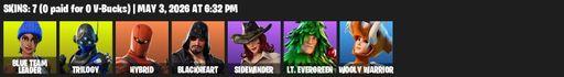 [PC/XBOX] | 7 skins | Blue Team Leader | Trilogy | Hybrid | Blackheart | Sidewinder | Lt. Evergreen | Wooly Warrior | Dragon's Claw | Swag Smasher | Full Access