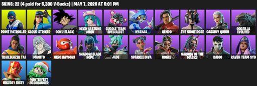[PC/XBOX] | 22 skins | 500 V-bucks | Point Patroller | Cloud Striker | Goku Black | Neko Hatsune Miku | Cuddle Team Specialist | Nyanja | Kendo | Full Access