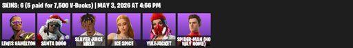 [PC/PSN/XBOX] | 6 skins | Lewis Hamilton | Santa Dogg | Slayer Juice WRLD | Ice Spice | Yulejacket | Spider-Man (No Way Home) | Crimson Polestar | Full Access