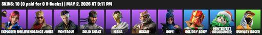 [PC/PSN/XBOX] | 10 skins | Explorer Emilie | Vengeance Jones | Montague | Solid Snake | Nisha | Oscar | Hope | Holiday Boxy | Winterfest Bushranger | Full Access