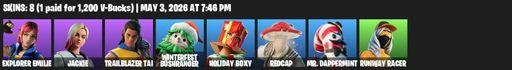 [PC/PSN/XBOX] | 8 skins | Explorer Emilie | Jackie | Trailblazer Tai | Winterfest Bushranger | Holiday Boxy | Redcap | Mr. Dappermint | Runway Racer | Full Access
