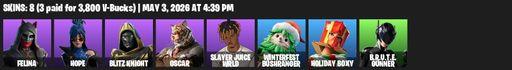 [PC/PSN] | 8 skins | Felina | Hope | Blitz Knight | Oscar | Slayer Juice WRLD | Winterfest Bushranger | Holiday Boxy | B.R.U.T.E. Gunner | Stun Knife | Full Access