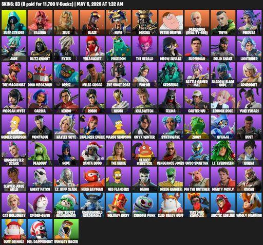 [PC/PSN/XBOX] | 83 skins | 600 V-bucks | Surf Strider | Valeria | Zeus | Blaze | Hime | Musha | Peter Griffin | Paradigm (Reality-659) | Twyn | Medusa | Full Access
