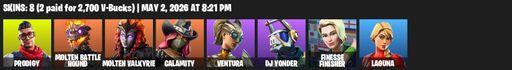 [PC/XBOX] | 8 skins | Prodigy | Molten Battle Hound | Molten Valkyrie | Calamity | Ventura | DJ Yonder | Finesse Finisher | Laguna | Reckoning | Full Access
