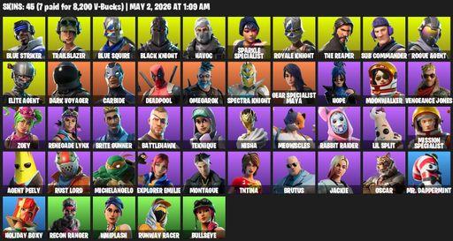 [PC/XBOX] | 45 skins | Take The L | Floss | Black Knight | Sparkle Specialist | Royale Knight | The Reaper | Elite Agent | Blue Squire | Blue Striker | Full Access