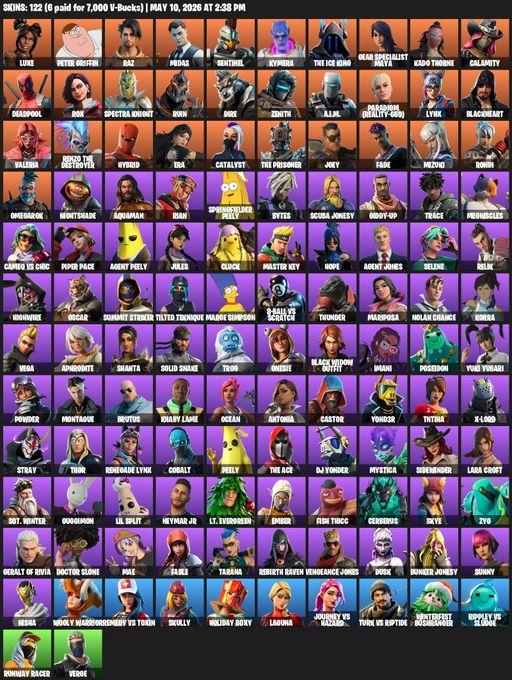 [PC/PSN] | 122 skins | Lara Croft | Luxe | Peter Griffin | Raz | Midas | Sentinel | Kymera | The Ice King | Gear Specialist Maya | Kado Thorne | Full Access