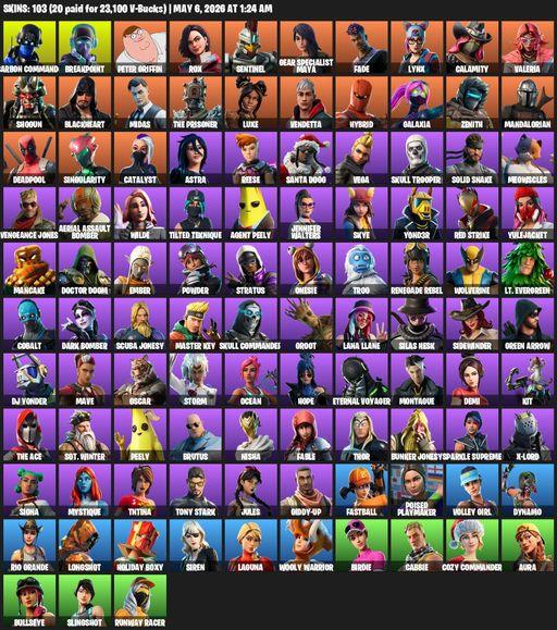 [PC/XBOX] | 103 skins | Carbon Commando | Breakpoint | Peter Griffin | Rox | Sentinel | Gear Specialist Maya | Fade | Lynx | Calamity | Valeria | Full Access