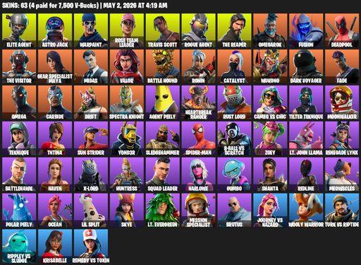 [PC/PSN/XBOX] | 63 skins | Take The L | OG STW | Travis Scott | The Reaper | Elite Agent | Omega | Astro Jack | Warpaint | Rose Team Leader | Full Access
