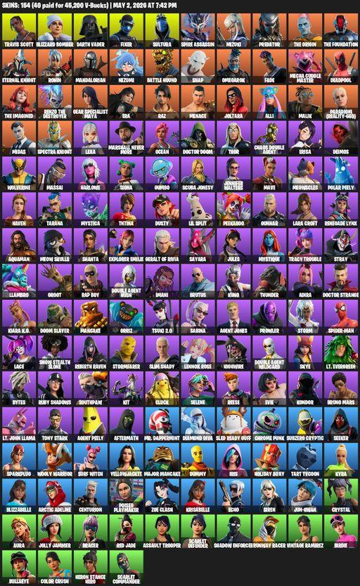 [PC/PSN/XBOX] | 154 skins | Travis Scott | Lara Croft | Blizzard Bomber | Darth Vader | Fixer | Sultura | Spire Assassin | Mizuki | Predator | Full Access
