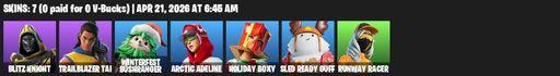 [PC/PSN/XBOX] | 7 skins | Blitz Knight | Trailblazer Tai | Winterfest Bushranger | Arctic Adeline | Holiday Boxy | Sled Ready Guff | Runway Racer | Full Access