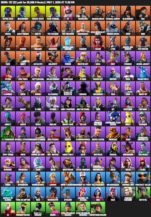 [PC/XBOX] | 137 skins | 700 V-bucks | Travis Scott | Astro Jack | Breakpoint | Blue Striker | Vi | Midas Rex | Mandalorian | Eternal Knight | Full Access