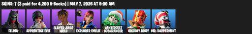 [PC/PSN/XBOX] | 7 skins | Felina | Apprentice Evie | Slayer Juice WRLD | Explorer Emilie | Winterfest Bushranger | Holiday Boxy | Mr. Dappermint | Full Access