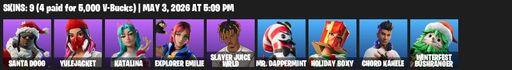 [PC/PSN] | 9 skins | Santa Dogg | Yulejacket | Katalina | Explorer Emilie | Slayer Juice WRLD | Mr. Dappermint | Holiday Boxy | Chord Kahele | Full Access