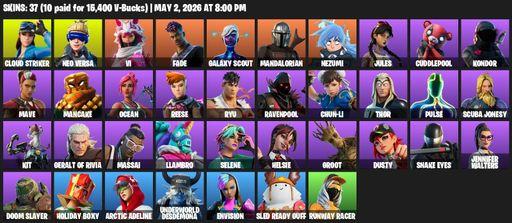 [PC/XBOX] | 37 skins | Cloud Striker | Neo Versa | Vi | Fade | Galaxy Scout | Mandalorian | Nezumi | Jules | Cuddlepool | Kondor | Mave | Mancake | Full Access