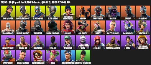 [PC/PSN/XBOX] | 36 skins | Floss | Take The L | Sparkle Specialist | Royale Knight | The Reaper | Elite Agent | Blue Squire | Omega | Vertex | Full Access