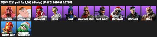 [PC/PSN/XBOX] | 12 skins | Valeria | Peter Griffin | Yulejacket | Nisha | Hope | Vengeance Jones | Solid Snake | Santa Dogg | Montague | Oscar | Full Access