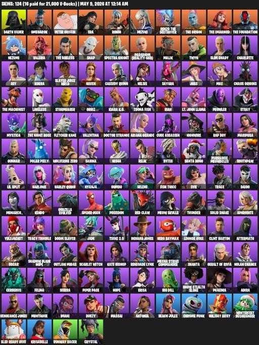[PC/PSN/XBOX] | 124 skins | Darth Vader | Omegarok | Peter Griffin | Era | Ronin | Mizuki | Renzo the Destroyer | The Origin | The Imagined | Full Access