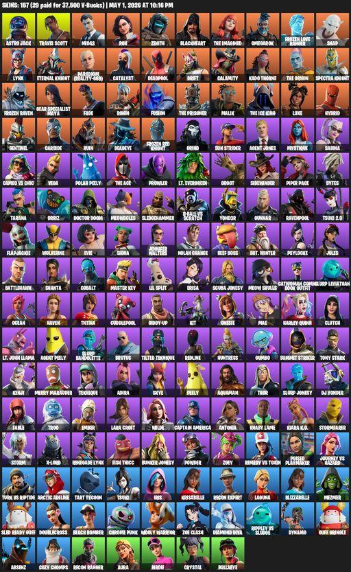 [PC/PSN/XBOX] | 157 skins | 1050 V-bucks | Travis Scott | Lara Croft | Astro Jack | Midas | Rox | Zenith | Blackheart | The Imagined | Omegarok | Full Access